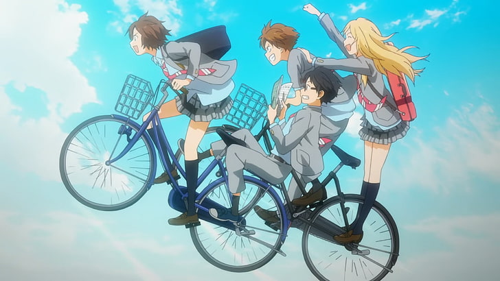 Anime, Sua Mentira em Abril, Bicicleta, Kaori Miyazono, Kousei Arima, Ryota Watari, Tsubaki Sawabe, HD papel de parede