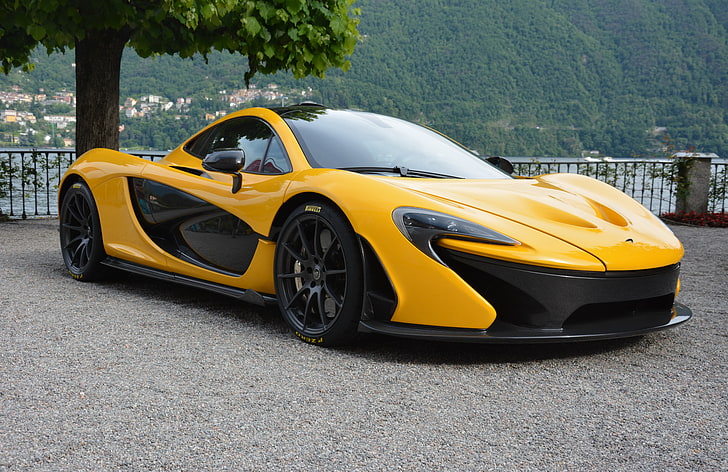 McLaren jaune et noire, McLaren P1, voiture de sport, vue latérale, Fond d'écran HD