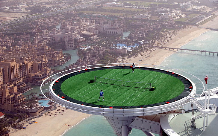 вид с воздуха на поле для бадминтона, Дубай, теннис, HD обои