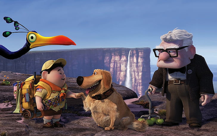 Russell Dug Carl Fredricksen in Pixar's UP HD, movies, s, in, up, pixar, pixars, 039, russell, carl, dug, fredricksen, HD wallpaper