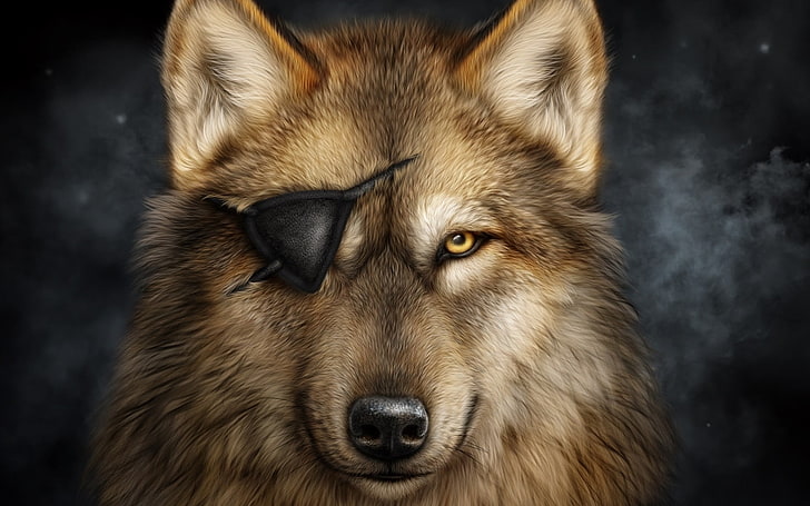 braune und schwarze Kurzhaarkatze, Tiere, digitale Kunst, Wolf, gelbe Augen, Rauch, HD-Hintergrundbild