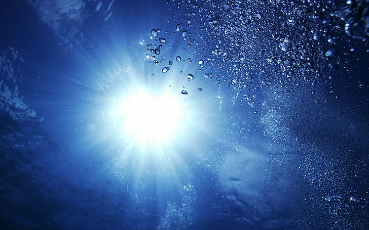 Underwater Sunlight Blue Bubbles HD, naturaleza, azul, luz solar, bajo el agua, burbujas, Fondo de pantalla HD