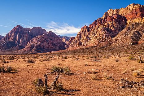 アメリカ、空、砂漠、山、岩、ネバダ州、晴れ、乾燥、レッドロックキャニオン、 HDデスクトップの壁紙 HD wallpaper