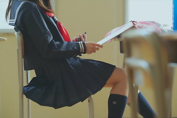 Mulheres japonesas, uniforme escolar, sala de aula, colegial, uniforme de colegial, HD papel de parede