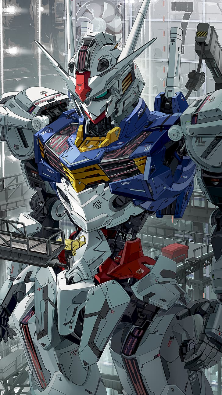 Мобилен костюм Gundam THE WITCH FROM MERCURY, аниме, Gundam Aerial, Gundam, произведение на изкуството, HD тапет, тапет за телефон
