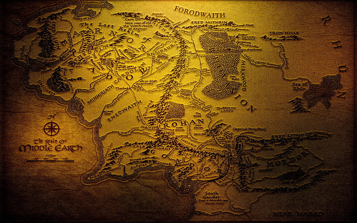 карта, Средната земя, Властелинът на пръстените, Дж. Р. Р. Толкин, Хобитът, HD тапет
