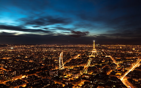 Париж нощно небе, нощ, Париж, HD тапет HD wallpaper