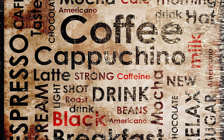 Kaffee und Cappuccino aus Holz Beschilderung, Kaffee, Typografie, HD-Hintergrundbild