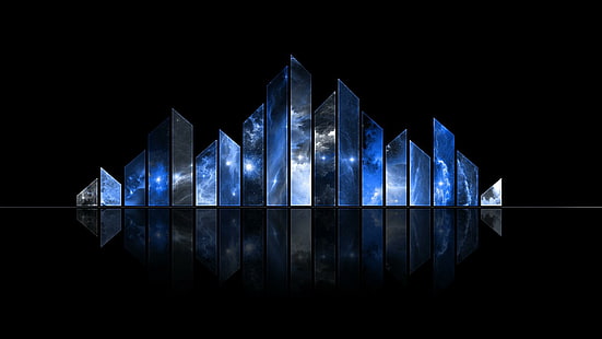 Cosmos en rodajas de cristal, adornos azules, negros y blancos, abstracto, 1920x1080, cristal, cosmos, rodaja, Fondo de pantalla HD HD wallpaper