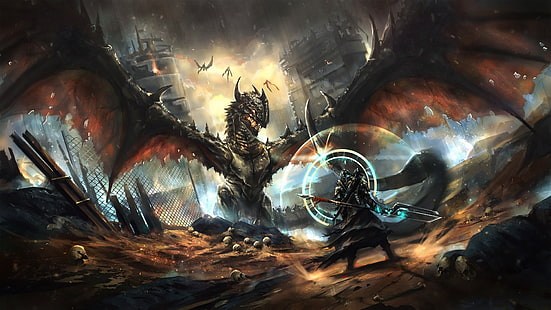artwork, fantasy art, creature, dragon, HD wallpaper HD wallpaper