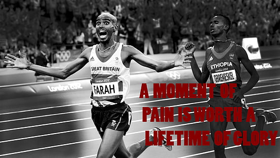 Mo Farah Olympics Run Pain Glory HD, herr vit adidas linne, sport, springa, olympiska spelen, smärta, ära, mo, farah, HD tapet HD wallpaper