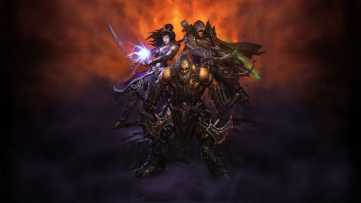 papel de parede de três personagens, videogames, arte de fantasia, Diablo III, HD papel de parede