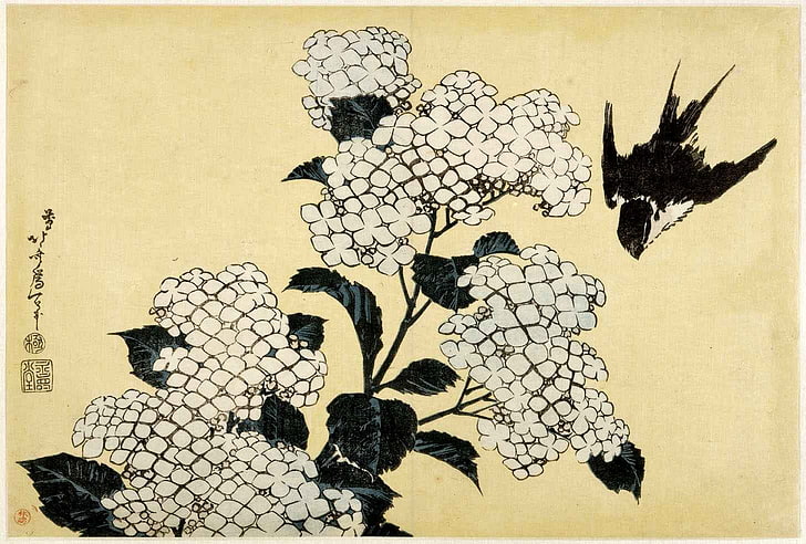 Hokusai, oiseaux, hirondelle (oiseau), Fond d'écran HD