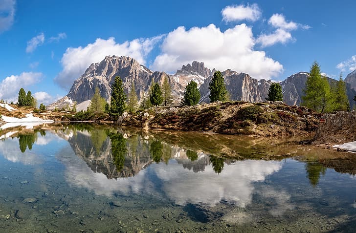 mountains, lake, Alps, Italy, South Tyrol, The Dolomites, HD wallpaper