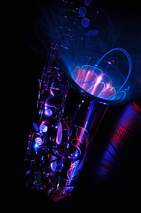 иллюстрация саксофона, саксофон, освещение, абстракция, музыкальный инструмент, HD обои HD wallpaper