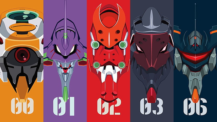 ilustracja robota, Neon Genesis Evangelion, jednostka EVA 02, jednostka EVA 03, jednostka EVA 00, jednostka Eva 06, jednostka EVA 01, Tapety HD