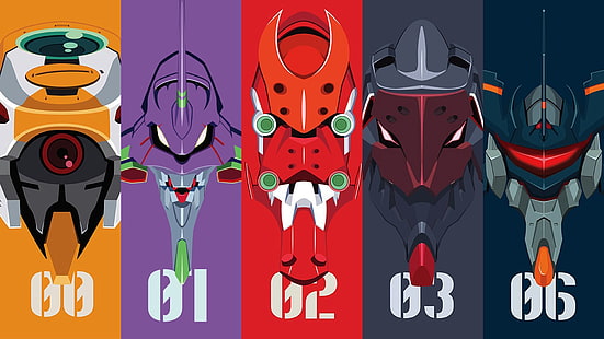 илюстрация на робот, Neon Genesis Evangelion, EVA Unit 02, EVA Unit 03, EVA Unit 00, Eva Unit 06, EVA Unit 01, HD тапет HD wallpaper