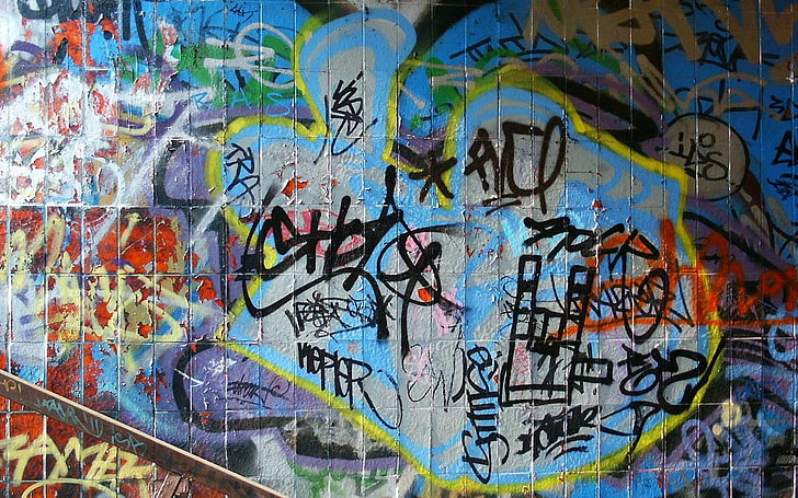 Разноцветная абстрактная живопись, фон, стена, краски, ерунда, граффити, HD обои