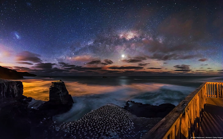 Night Sky over Muriwai Auckland-Windows 10 Wallpap.., body of water, HD wallpaper