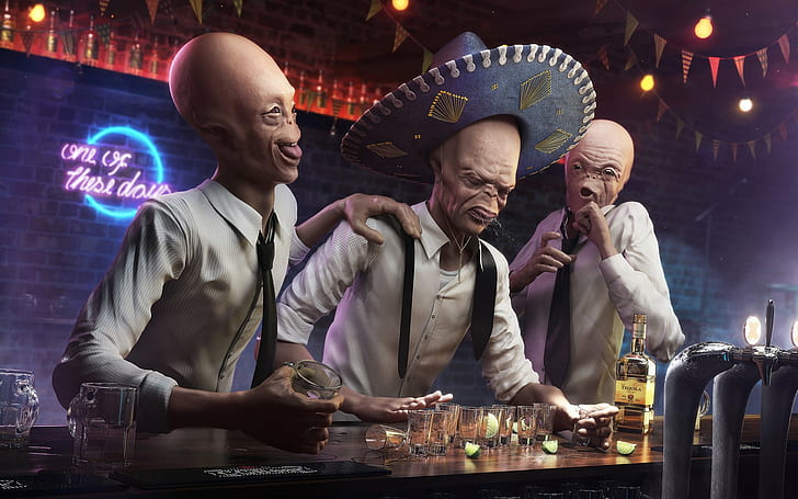 Aliens, Bar, Drinking, Drunk, HD wallpaper