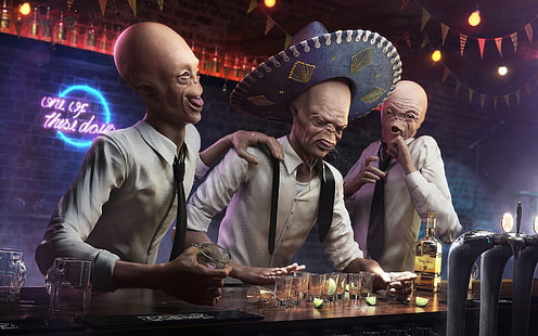 Aliens, Bar, Drinking, Drunk, HD wallpaper HD wallpaper