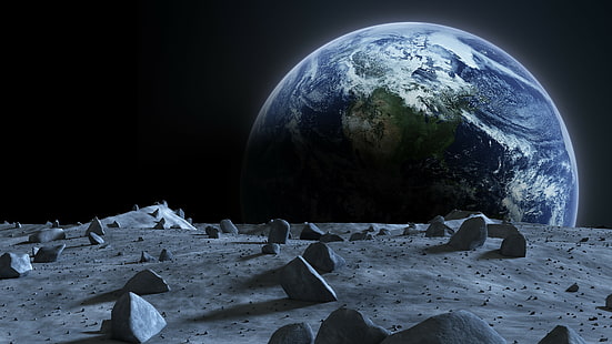 terra, pianeta, cielo, luna, superficie, arte spaziale, spazio, Sfondo HD HD wallpaper