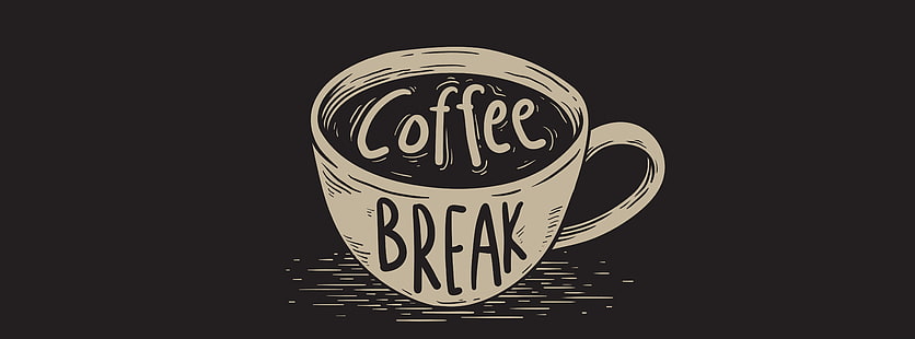 Coffee Break, white and black illustration of coffee cup with Coffee Break text printed, Artistic, Typography, Vector, Illustration, Brown, Enjoy, Cafe, Design, Coffee, Relaxation, Drawing, Words, Break, Graphic, Restaurant, Breakfast, icon, drink, Espresso, Written, beverage, taste, coffeecup, cupofcoffee, enjoyment, coffeeshop, HD wallpaper HD wallpaper