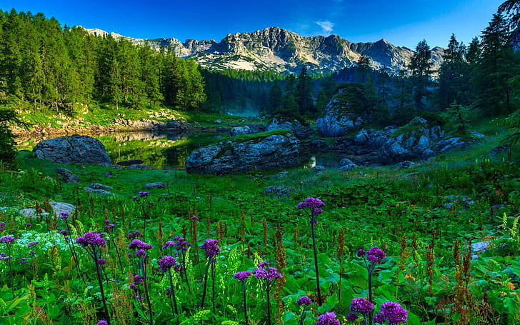 Двойно езеро в Национален парк Триглав Словения През пролетта Красиви пейзажни снимки 1920 × 1200, HD тапет