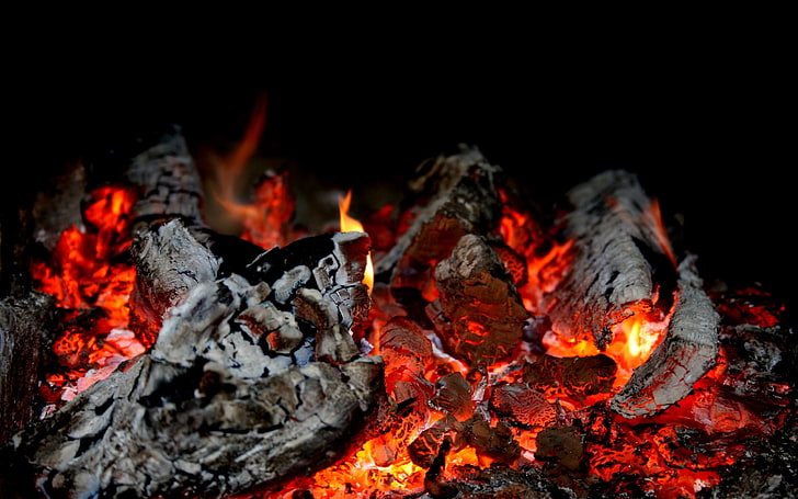 bonfire, fire, embers glow, flame, HD wallpaper