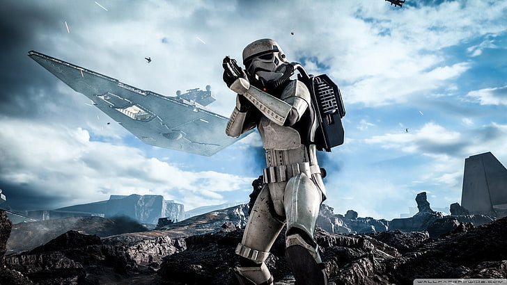 Star Wars Battlefront poster, Star Wars, Storm Troopers, CGI, Star Destroyer, HD wallpaper