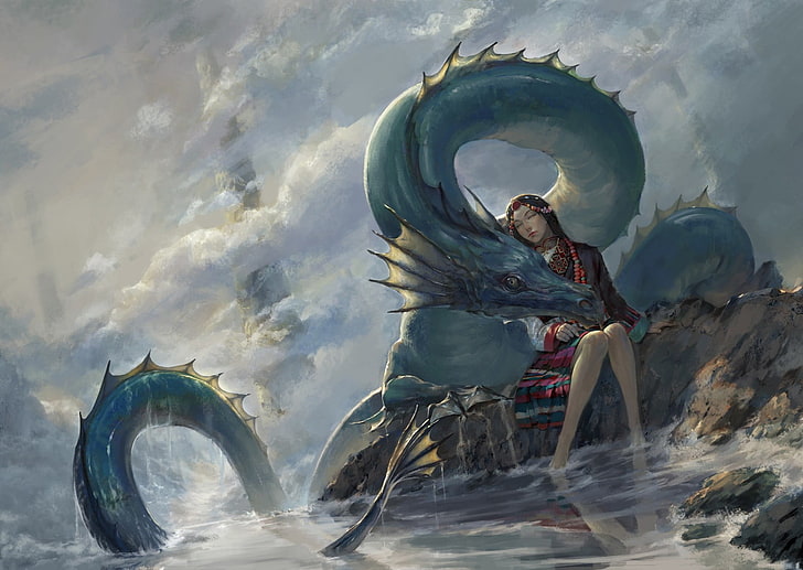 water, fantasy art, dragon, HD wallpaper
