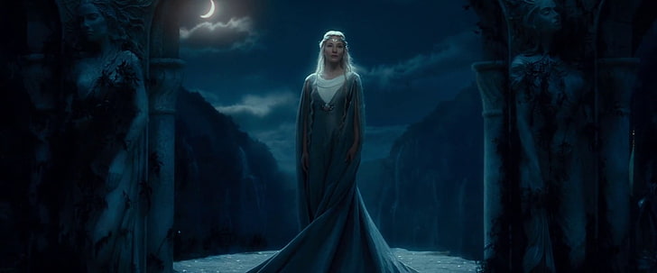 A personagem feminina Hobbit, Galadriel, Cate Blanchett, O Hobbit: Uma Jornada Inesperada, elfos, loira, luar, filmes, HD papel de parede