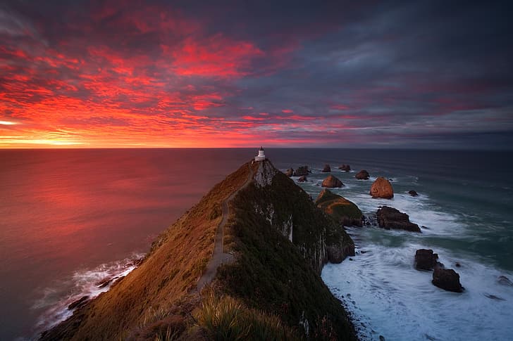the sky, sunset, the ocean, lighthouse, the evening, Australia, Cape, HD wallpaper