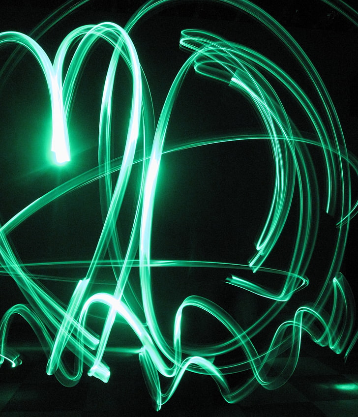 зелено LED сърце, неон, зелено, светли графити, HD тапет, тапет за телефон