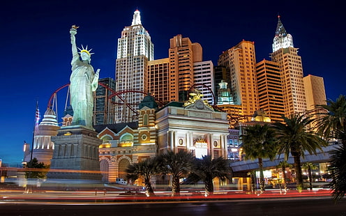 Статуя Свободы, городской пейзаж, Лас-Вегас, США, казино, HD обои HD wallpaper