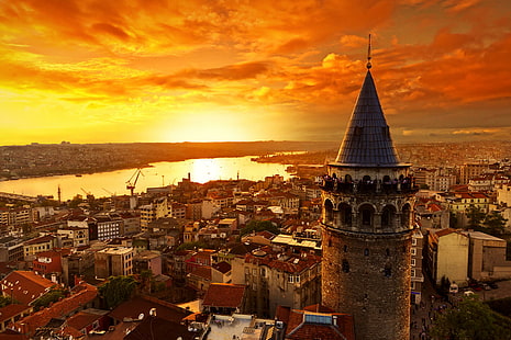 Galata Kulesi, ponte galata, galata, Istambul, Turquia, HD papel de parede HD wallpaper