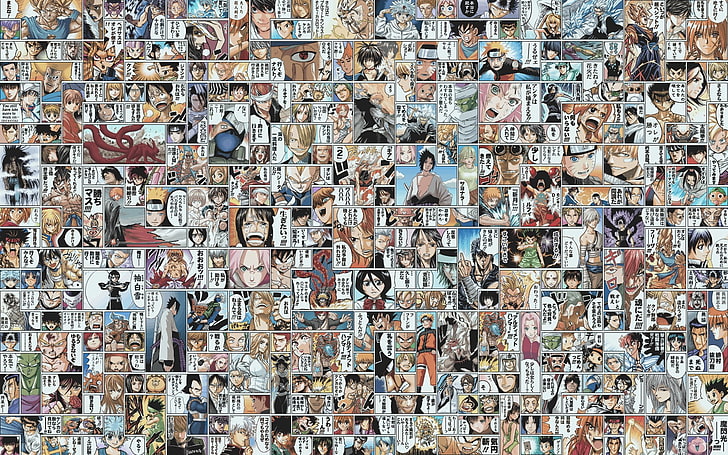 Naruto collage illustration, assorted comic book wallpaper, One Piece, Naruto Shippuuden, Bleach, Shaman King, Dragon Ball Z, Death Note, manga, Hunter x Hunter, Gintama, The Prince Of Tennis, Dragon Ball, anime, collage, HD wallpaper