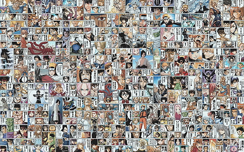 Illustrazione di collage di Naruto, sfondi di fumetti assortiti, One Piece, Naruto Shippuuden, Bleach, Re sciamano, Dragon Ball Z, Death Note, manga, Hunter x Hunter, Gintama, The Prince Of Tennis, Dragon Ball, anime, collage, Sfondo HD HD wallpaper