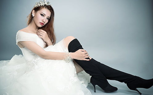 White dress asian girl pose, 화이트, 드레스, 아시아, 소녀, 포즈, HD 배경 화면 HD wallpaper