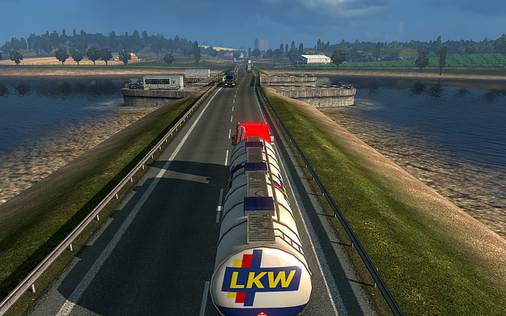 Euro Truck Simulator 2, jeux vidéo, nuit, soleil, matin, route, voiture, camions, cargo, Fond d'écran HD