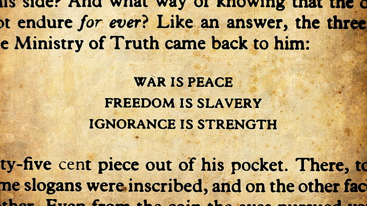 black text overlay, 1984, George Orwell, books, quote, HD wallpaper