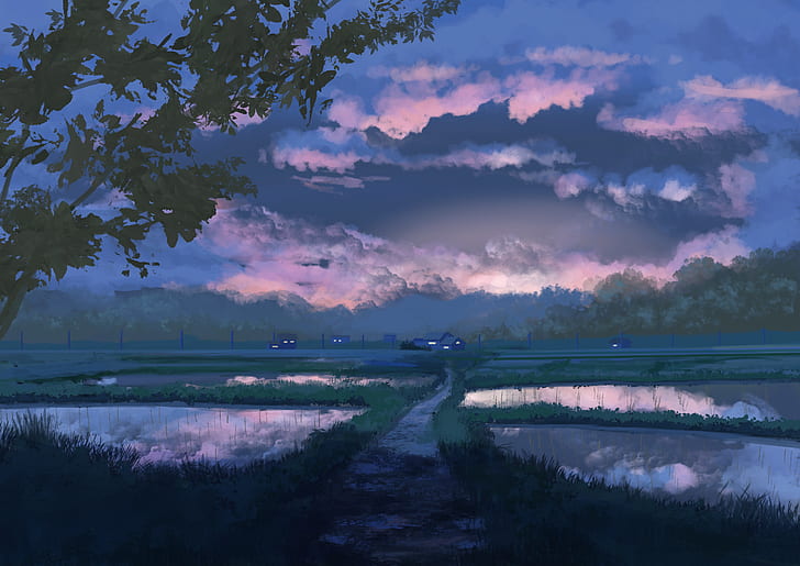 Anime, Original, Countryside, Evening, Path, HD wallpaper