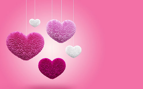 Rosa flaumige Herzen, rosa und weißes Herz formten Dekor, Rosa, Liebe, Herz, HD-Hintergrundbild HD wallpaper