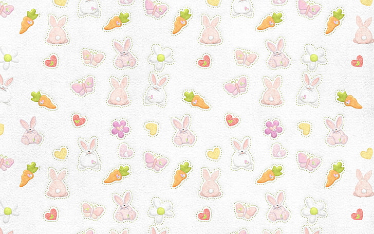 rabbit illustration lot, butterfly, background, Wallpaper, texture, carrot, rabbit, rabbits, children's, HD wallpaper