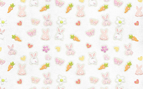 кролик иллюстрации много, бабочка, фон, обои, текстура, морковь, кролик, кролики, детские, HD обои HD wallpaper