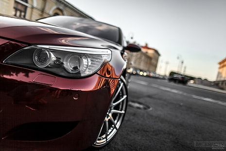 red BMW E60, machine, auto, BMW, Shadow, optics, review, E60, Smotra, HD wallpaper HD wallpaper