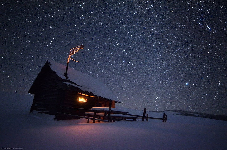 stars, night, sky, winter, HD wallpaper
