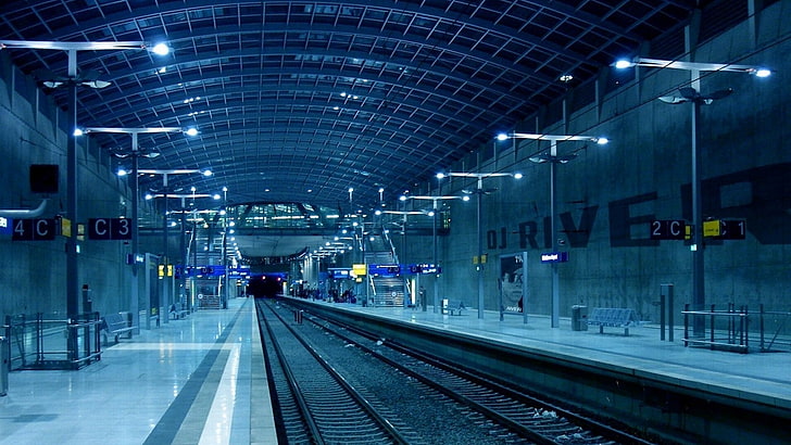 metro, estación de tren, interior, noche, Fondo de pantalla HD