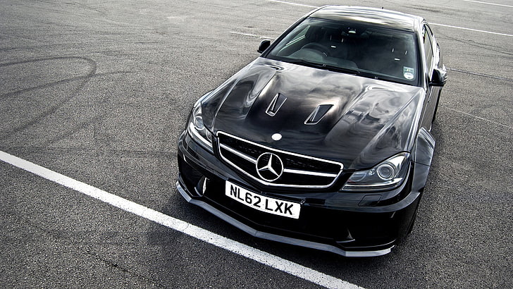 black Mercedes-Benz coupe, Mercedes-Benz, supercars, car, gray, black, HD wallpaper