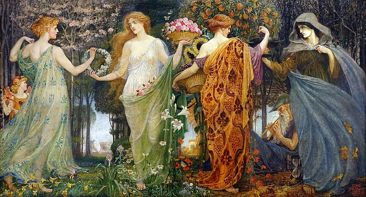 A Masque for the Four Seasons, Walter Crane, 1900s, classic art, painting, HD wallpaper
